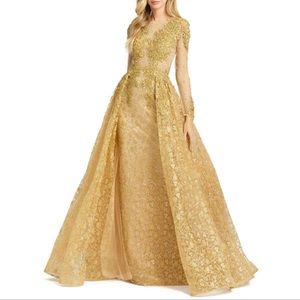Mac Duggal Gold Embellished Illusion Formal Evening Dress Gown Size 10